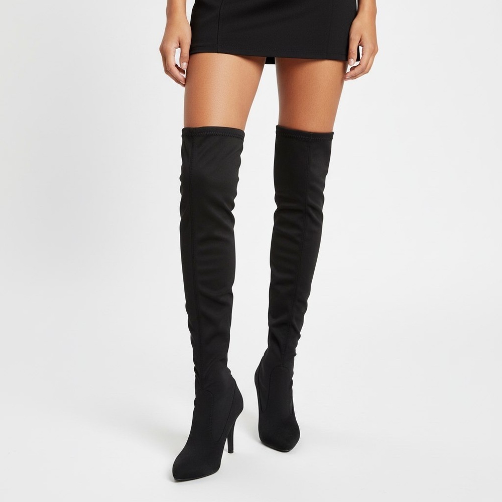 BROWNS SOCK BOOTS BLACK STRETCH OVER THE KNEE BOOTS HEEL SIZE 6 WOMENS